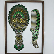 WM Pettine E Specchio 2 Pezzi retrò Pieghevole Specchio Trucco Peacock Metallo Portatile Piccolo Specchio Pettine Set Regalo mirror-10.20