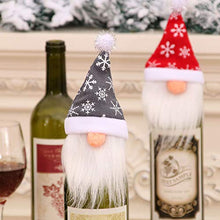 QiChan 6 Pezzi Coperchio Decorativo per Bottiglia di Vino di Natale, Adorabili gnomi di Natale Coperchio per Bottiglia di Vino, Sacchetti per Bottiglie di Cappello di Babbo Natale (Rosso e Grigio)
