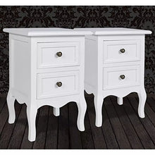 AYNEFY comodino in legno mdf, Comodino Comò 2 Cassetti Legno pino spazzolato MDF Bianco Laccato Stile Classico Barocco Camera