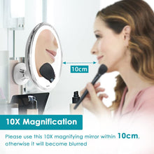 Auxmir Specchio da trucco con luci 10 x magnifying con coppa di aspirazione e 2 livelli di luminosità, specchio luminoso da 7,87", pratico per la casa e le vacanze, bianco