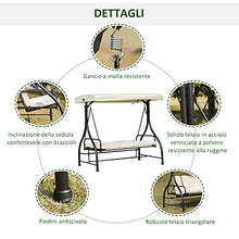 Outsunny Dondolo da Giardino 3 Posti con Tetto Parasole Trasformabile Letto in Poliestere Crema, 196 x 117 x 178cm