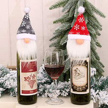 QiChan 6 Pezzi Coperchio Decorativo per Bottiglia di Vino di Natale, Adorabili gnomi di Natale Coperchio per Bottiglia di Vino, Sacchetti per Bottiglie di Cappello di Babbo Natale (Rosso e Grigio)