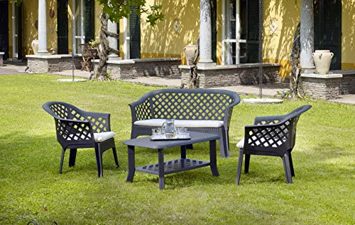 Dmora Set da Esterno Composto da 2 poltrone 1 panchina 1 tavolino, con Cuscini, Made in Italy, Color Antracite