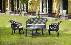 Dmora Set da Esterno Composto da 2 poltrone 1 panchina 1 tavolino, con Cuscini, Made in Italy, Color Antracite
