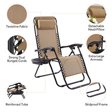 VONLUCE Sedia Sdraio Reclinabile con Portabicchieri Sedia Gravità Zero per Esterni con Poggiatesta Imbottito Lettino Pieghevole e Impermeabile per Giardino, Piscina e Spiaggia (Beige-Sottile)
