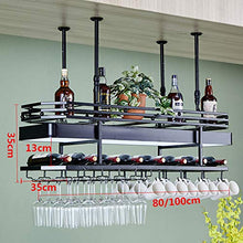 Porta Bicchiere di Vino Sottosopra Portabottiglie da Soffitto Metallo di Ferro Ripiano Decorativo per Bar Ristorante Cucina Creativa Famiglia,Ottone,100 * 35cm
