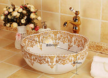 Jgophu - Lavabo in ceramica a forma di fiore per bagno, lavabo in oro bianco con motivo