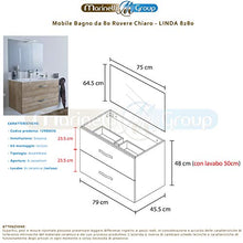 Mobile bagno SOSPESO 80 cm con lavabo in ceramica e specchio con cassetti ROVERE CHIARO LINDA 8280