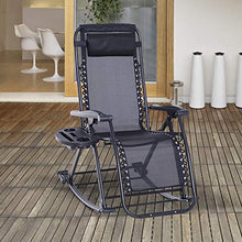 Outsunny Sedia Sdraio a Dondolo Ergonomica Reclinabile con Poggiapiedi e Porta Bicchieri da Giardino Textilene, Nero, 120x67x102cm