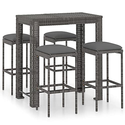 vidaXL Set da Bar da Giardino 5 pz con Cuscini in Polyrattan Grigio