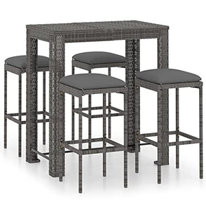 vidaXL Set da Bar da Giardino 5 pz con Cuscini in Polyrattan Grigio