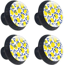 Modello di foglie di limone blu giallo Pomelli per Porta Set di 4 Pomelli per Mobili Manopole per Cassetti Cucina Armadio Vetro