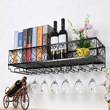Cucina Industriale Mensola Vino con Supporto di Vetro, a Parete Wine Bottle Holder Metallo, Hanging Rack Calici Bagagli, Wine Rack for Bar/Cucina/gabinetto, Nero/Commerciali Cantine Club