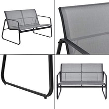[en.casa] Set di Mobili da Giardino Arredo Esterno Set Composto di 1 Divano a 2 Posti + 2 Sedie con Braccioli + 1 Tavolino Basso con Piano in Vetro - Grigio Chiaro/Nero