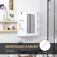 homcom Mobiletto Pensile da Bagno con Specchiera, Anta Centrale e Mensole in Legno Bianco (60 x 17 x 63 cm)