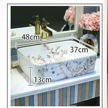 Jgophu Lavandino rotondo in ceramica, lavabo da appoggio in ceramica artificiale con fiori e uccelli.