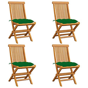vidaXL Sedie da Giardino con Cuscini Verdi 4 pz in Massello di Teak
