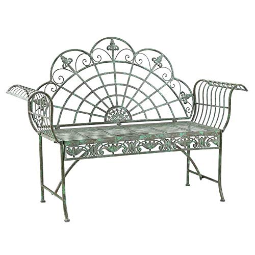 Panchina da terrazza all'aperto parco panchina retrò, Panca da giardino in metallo impermeabile e resistente al sole, Panca decorativa da patio con schienale e braccioli. Può ospitare 1-2 persone
