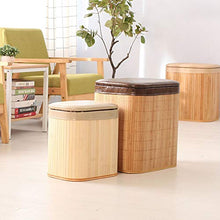 MAHFEI-Cestini Portaoggetti Bauletto Portaoggetti in bambù Sgabello Tessitura A Mano Bello E Raffinato Cuscino in PU Flip Cover Forte capacità Portante Camera da Letto