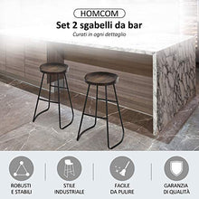 homcom Set 2 Sgabelli Alti da Bar in Stile Industriale con Telaio in Acciaio Nero e Seduta Rotonda in Legno 49.5x44x71cm