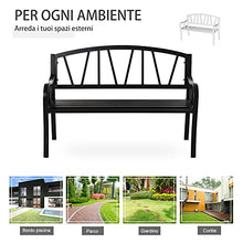 Outsunny Panchina da Giardino in Metallo Nero Impermeabile, Panca da Esterno in Ferro 2 Posti, 128x56x86cm