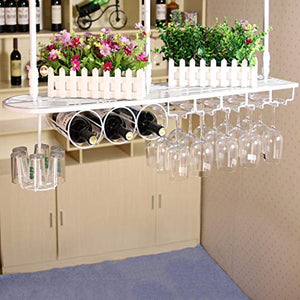 Portabottiglie Da Soffitto In Metallo | Porta Bicchiere Da Vino Appeso | Portabottiglie Vintage | Portabottiglie Da Parete Rustico | Supporto Per Calici | Altezza Regolabile | Decorazioni Per La Cas