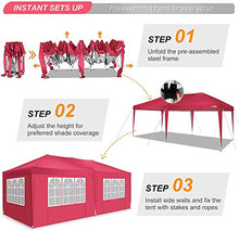 COBIZI Gazebo 3 x 3 impermeabile, con custodia, impermeabile, regolabile in altezza, pieghevole, pop-up (3 x 6 m + 6 pannelli laterali, rosso)