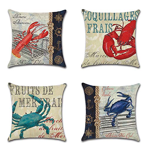 GSYYSZD Fodera per Cuscino, 4 Pezzi di Federa Decorativa Vita Nautica 45 cm x 45 cm Cotone Lino Decorazione della casa Durevole,05
