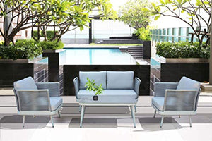 Milani Home s.r.l.s. Salotto da Giardino in Alluminio Rivestito di Corda con Cuscini per Esterno (4 posti, Grigio Chiaro)