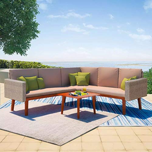 SKM Set Divani da Giardino 4 pz con Cuscini in Polyrattan Grigio (44kg)