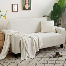 Fodere per Divano Copridivano Elasticizzato Jacquard Tinta Unita per Divani Copertura Protezione per Mobili in Spandex di Poliestere con Fondo Elastico e Antiscivolo (Bianca,190-230 cm)