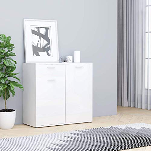 XHCP Credenza, Comodino, Comodino, cassettiera per la casa Soggiorno Camera da Letto Bianco Lucido 80x36x75 cm truciolare
