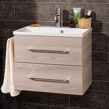 FACKELMANN B.Clever - Set di mobili da bagno, 2 pezzi, 60 cm, in frassino con lavabo in marmo e armadietto a specchio a LED