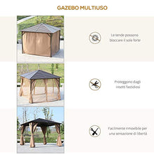 Outsunny Gazebo da Giardino con Tende Laterali 12 Picchetti Gancio per Lampada Alluminio, Poliestere, Acciaio 298x298cm Marrone e Nero