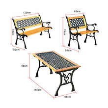 Panchina da Giardino con terrazza, Panca Portico con Schienale e braccioli in Rete, Seduta in Legno massello anticorrosivo e Telaio in ghisa, Outdoor Cortile Combinazione di Tavolo e Sedia
