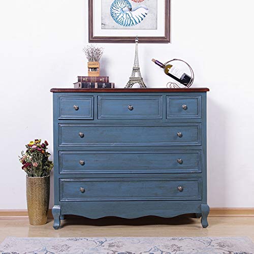 Cassettiera A Credenza Governo di immagazzinaggio Vecchi bagagli sei cassetti decorazioni di legno solido Veranda Cabinet Living Room Mobili Per Camera Da Letto ( Color : Blue , Size : 117x95x35cm )