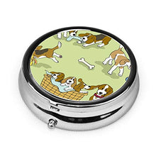 Scatola rotonda per medicina portatile, mini pillole in metallo, dispenser per pillole, borsa da tasca, regalo da viaggio, cane Beagle verde