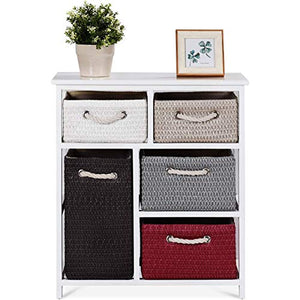 Cassettiera ， Cassettiera in Legno A 3 Ripiani Armadio Rack 5 Cestini Intrecciati in Vimini Organizer in Addit