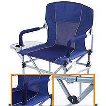 QAX - Sedia pieghevole da pesca, con bracciolo e tavolo fino a 150 kg, per giardino, balcone e esterno, confezione piccola, colore: blu scuro