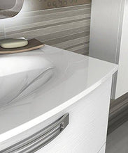 Mobile bagno sospeso moderno Comfort bianco, misura cm 100, con specchio led, lavabo e colonna