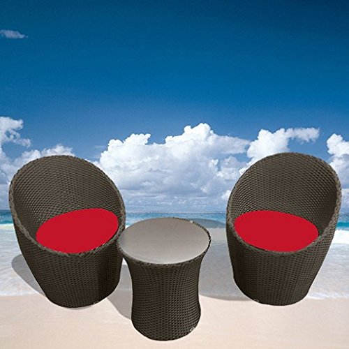 Bagno Italia Set 2 poltrone Nero Cuscini Rossi tavolino Vetro polyrattan Esterno Design Moderno Giardino I