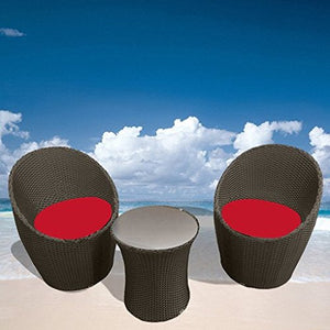 Bagno Italia Set 2 poltrone Nero Cuscini Rossi tavolino Vetro polyrattan Esterno Design Moderno Giardino I
