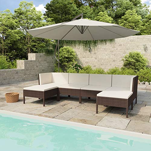 Festnight 6 pz Set Divano da Giardino, Salotto da Giardino con Cuscini, Divani Modulari da Esterno, Divano da Giardino, in Polyrattan Grigio