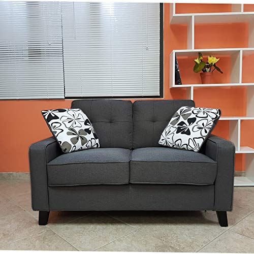 Gardenia Divano Divanetto 2 Posti in Tessuto Fantasy con Cuscini a Fantasia Inclusi Sfoderabili Due, Grigio Scuro, 130 x 78 x 85 cm