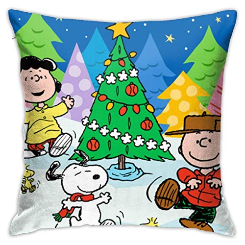 nxnx Snoopy - Federa decorativa per cuscino con albero di Natale, 45,5 x 45,5 cm, per divano e divano