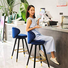 GYPPG Sgabello Alto Bar 64 / 74cm con Schienale, sedie Bar Cucina Soggiorno in Velluto Blu Scuro e Finitura in Legno di Gomma