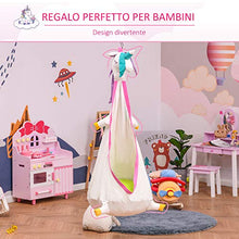Outsunny Sedia Sospesa a Forma di Unicorno, Amaca per Bambini da Interno ed Esterno in Cotone Bianco e Rosa Φ70x150cm