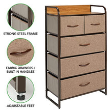 mDesign Elegante cassettiera con 3 cassetti grandi e 2 piccoli – Capiente canterano ideale per qualunque stanza della casa – Comò in metallo, legno MDF e tessuto – marrone chiaro
