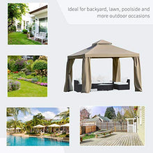 Outsunny Gazebo da Giardino 3x3m in Metallo con Zanzariera e Tetto a 2 Livelli in Poliestere Cachi