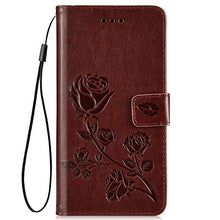Robinsoni Cover Compatibile con Samsung Galaxy J8 2018 Case Scintillare Glitters Lucido Portafoglio Libro Custodia Rosa Stampato Pelle PU Libretto Cover Foglio Flip Magnetica Fiore Caso, Marrone